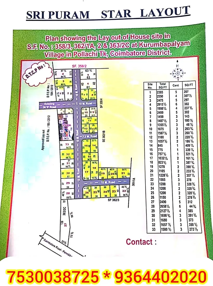 Sri Puram Star Layout plot plan, Panikkampatti, Pollachi